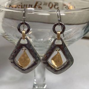 Unique shaped hammered silvertone drop earrings